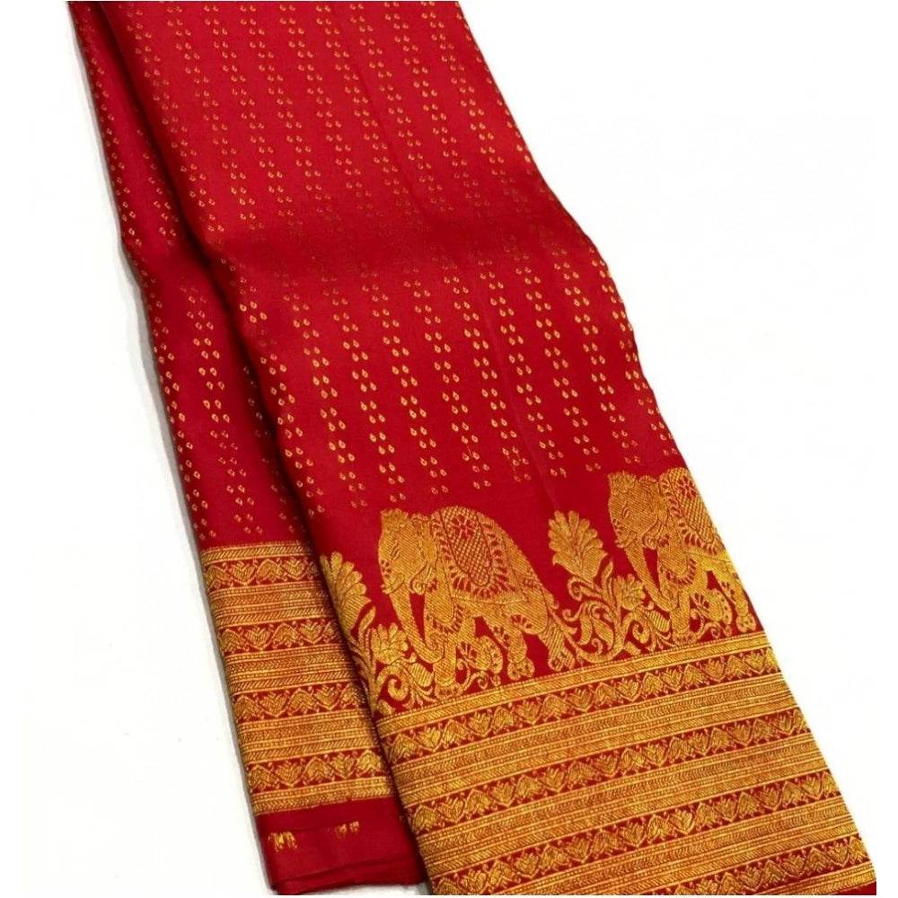 Generic Women's Silk Printed Saree With Unstitched Blouse 5.5Mtr (Red) - MYLUXURY LANE ENTERPRISE