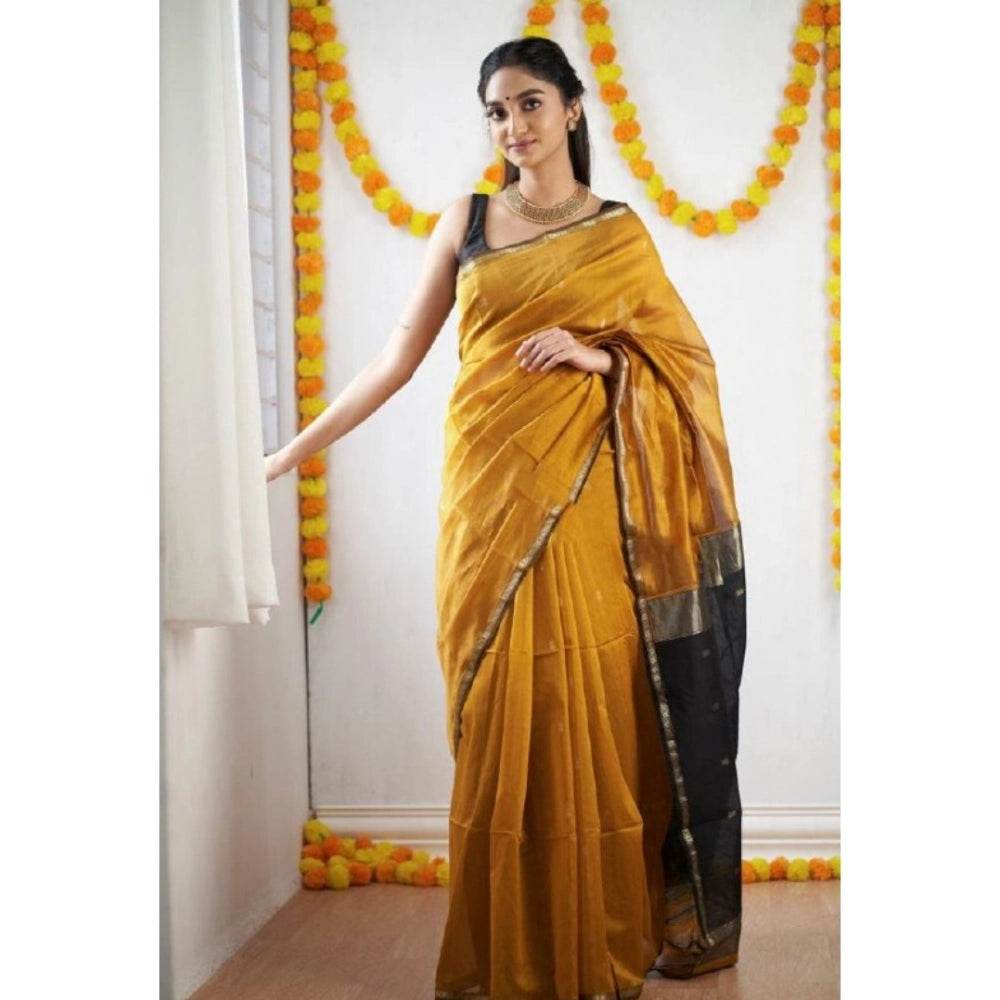 Generic Women's Cotton Printed Saree With Unstitched Blouse 5.5Mtr (Yellow) - MYLUXURY LANE ENTERPRISE