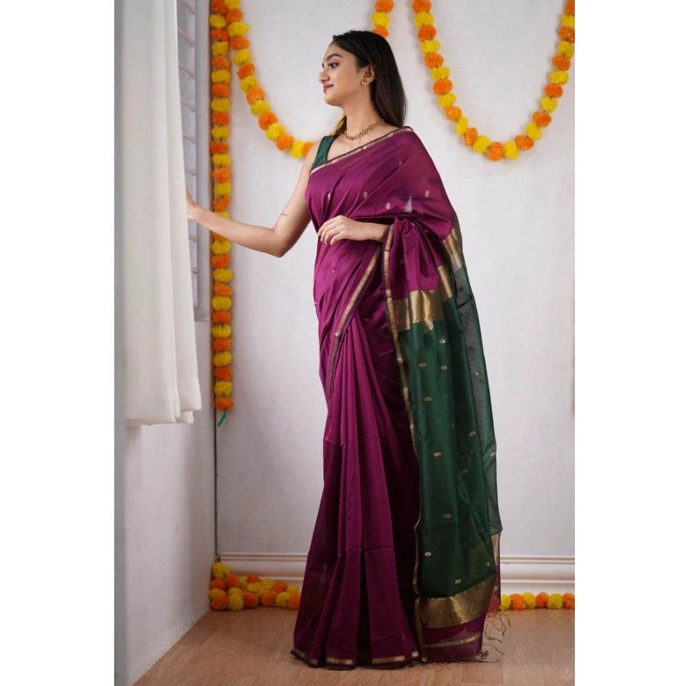 Generic Women's Cotton Printed Saree With Unstitched Blouse 5.5Mtr (Wine) - MYLUXURY LANE ENTERPRISE