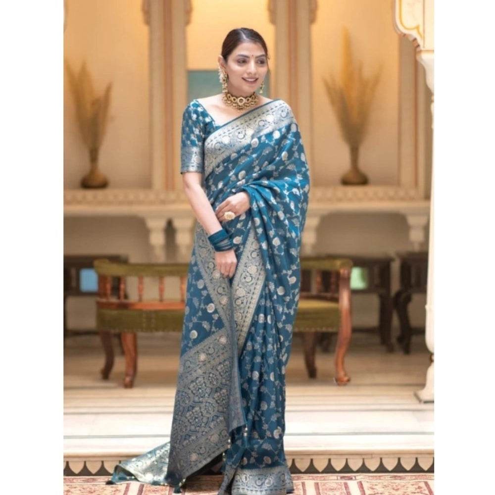 Generic Women's Silk Printed Saree With Unstitched Blouse 5.5Mtr (Rama) - MYLUXURY LANE ENTERPRISE