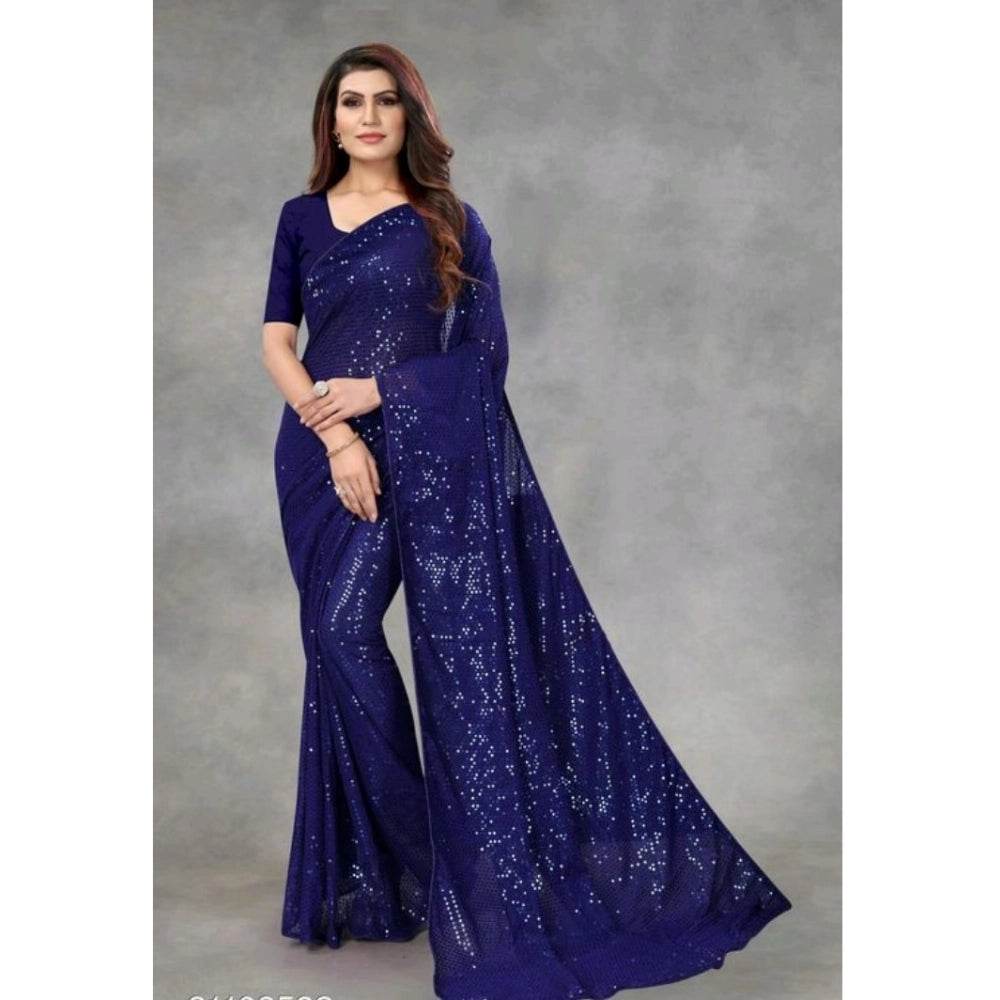 Generic Women's Georgette Embellished Sequnece Bollywood Saree With Unstitched Blouse 5.5Mtr (Blue) - MYLUXURY LANE ENTERPRISE