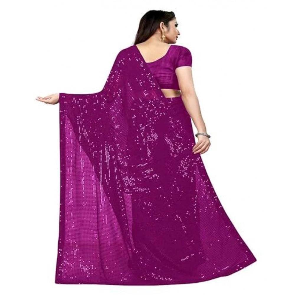 Generic Women's Georgette Embellished Sequnece Bollywood Saree With Unstitched Blouse 5.5Mtr (Purple) - MYLUXURY LANE ENTERPRISE