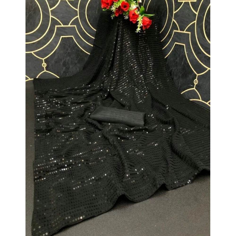 Generic Women's Georgette Embellished Sequnece Bollywood Saree With Unstitched Blouse 5.5Mtr (Black) - MYLUXURY LANE ENTERPRISE
