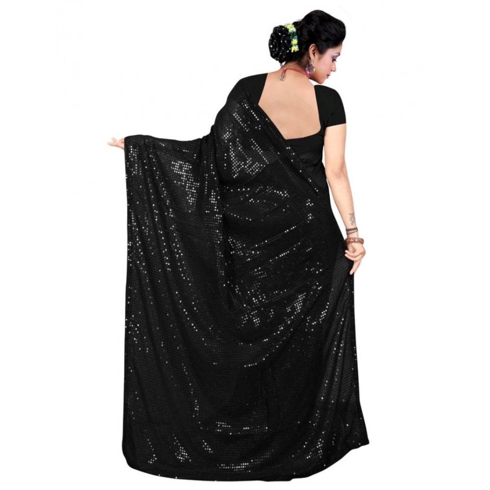Generic Women's Georgette Embellished Sequnece Bollywood Saree With Unstitched Blouse 5.5Mtr (Black) - MYLUXURY LANE ENTERPRISE