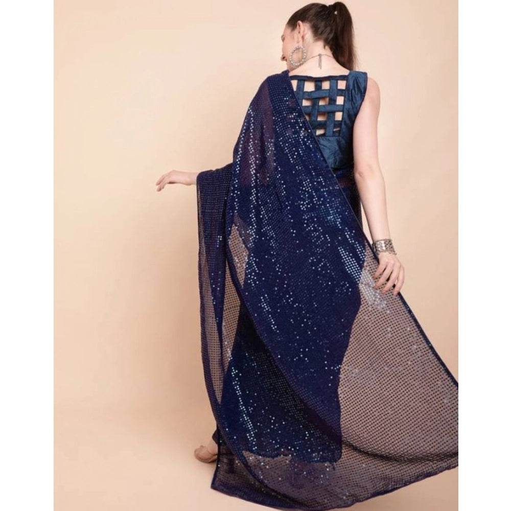 Generic Women's Georgette Embellished Sequnece Bollywood Saree With Unstitched Blouse 5.5Mtr (Blue) - MYLUXURY LANE ENTERPRISE