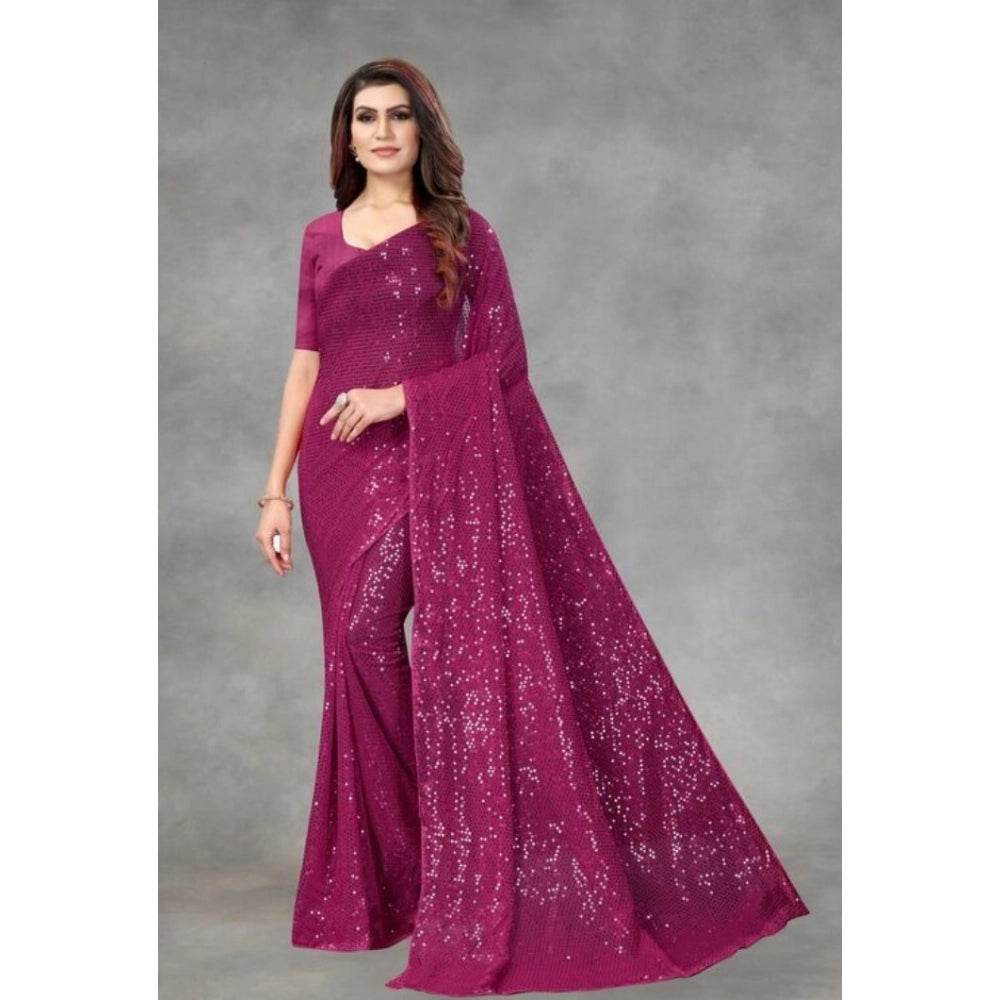 Generic Women's Georgette Embellished Sequnece Bollywood Saree With Unstitched Blouse 5.5Mtr (Purple) - MYLUXURY LANE ENTERPRISE