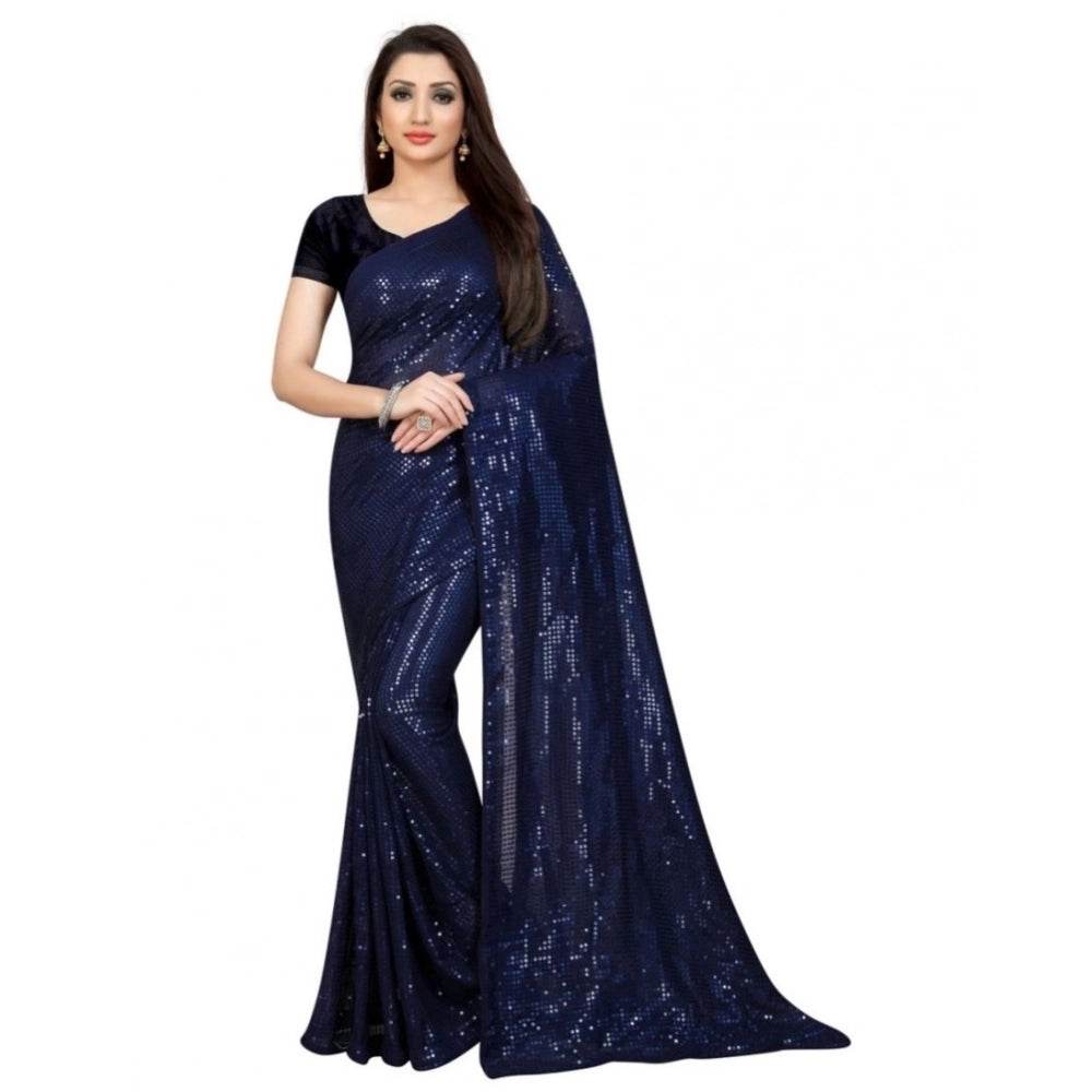 Generic Women's Georgette Embellished Sequnece Bollywood Saree With Unstitched Blouse 5.5Mtr (Blue) - MYLUXURY LANE ENTERPRISE