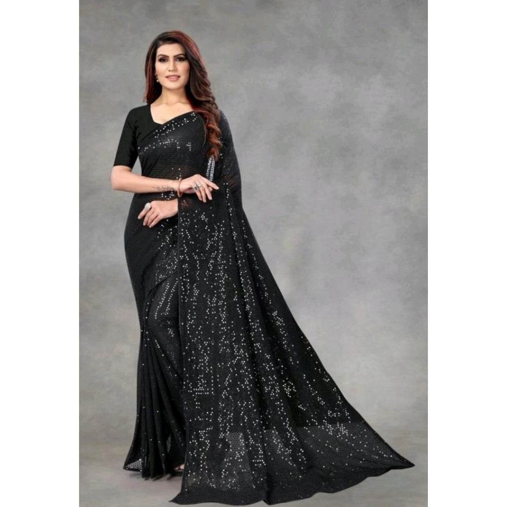 Generic Women's Georgette Embellished Sequnece Bollywood Saree With Unstitched Blouse 5.5Mtr (Black) - MYLUXURY LANE ENTERPRISE