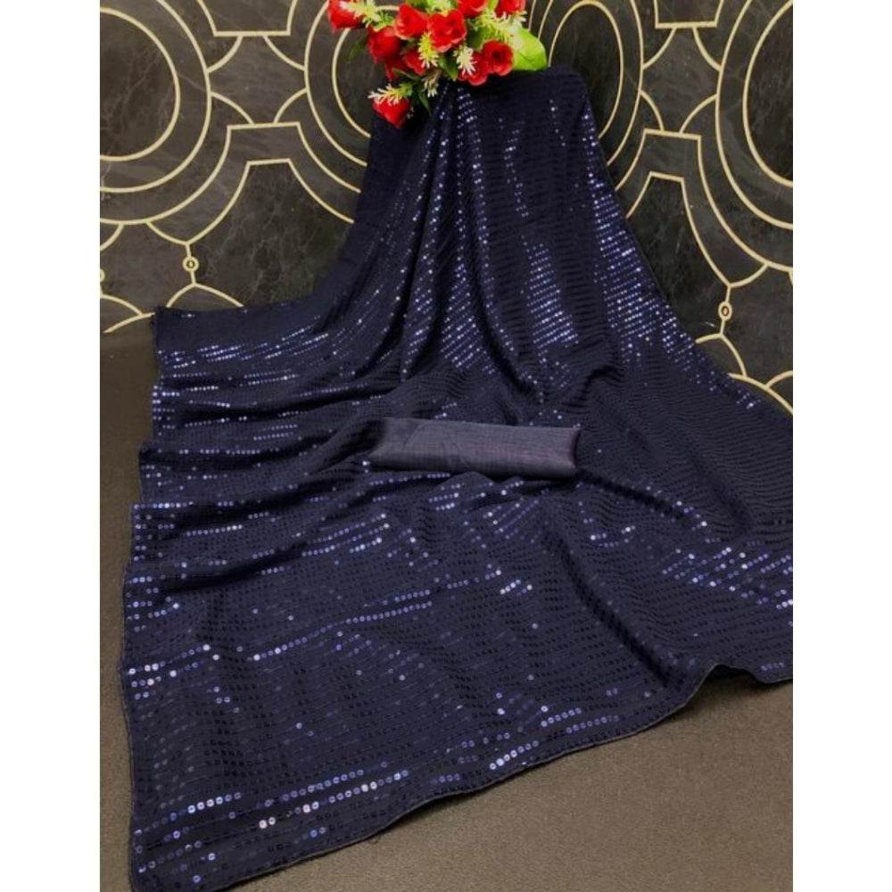 Generic Women's Georgette Embellished Sequnece Bollywood Saree With Unstitched Blouse 5.5Mtr (Blue) - MYLUXURY LANE ENTERPRISE