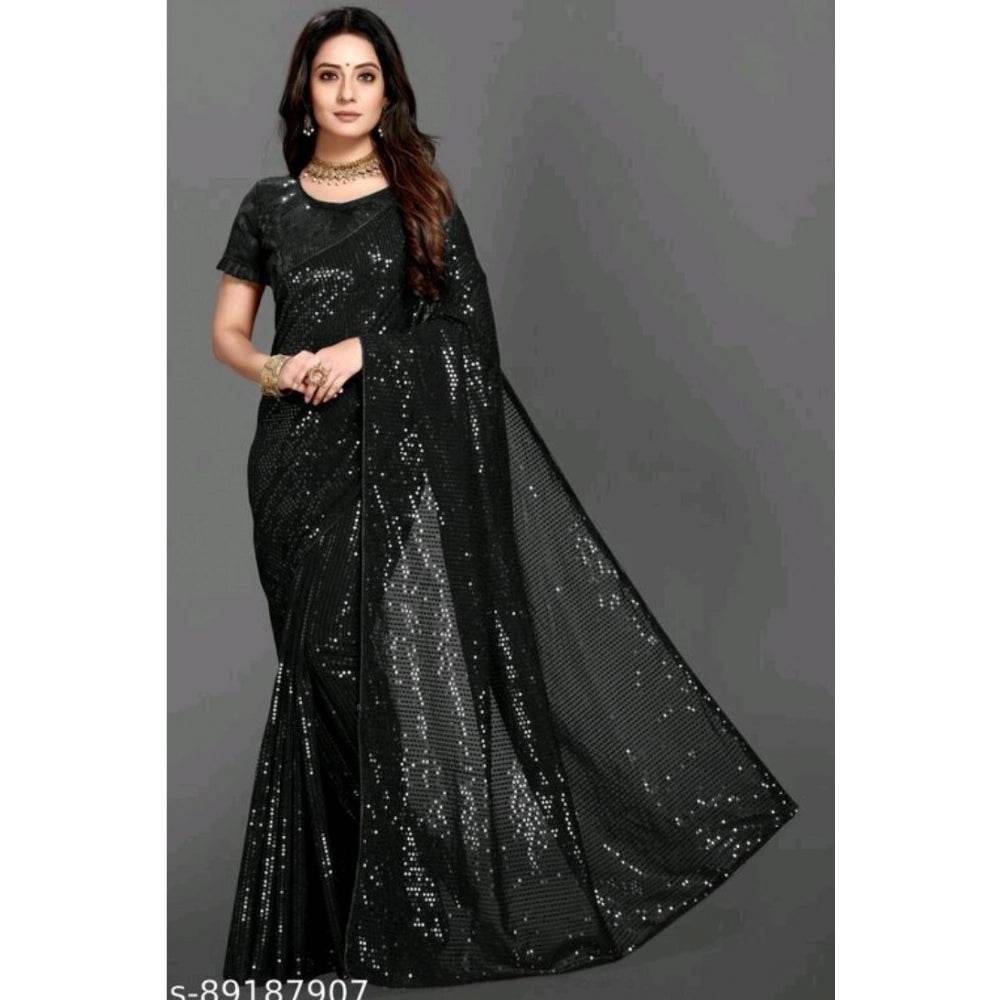 Generic Women's Georgette Embellished Sequnece Bollywood Saree With Unstitched Blouse 5.5Mtr (Black) - MYLUXURY LANE ENTERPRISE