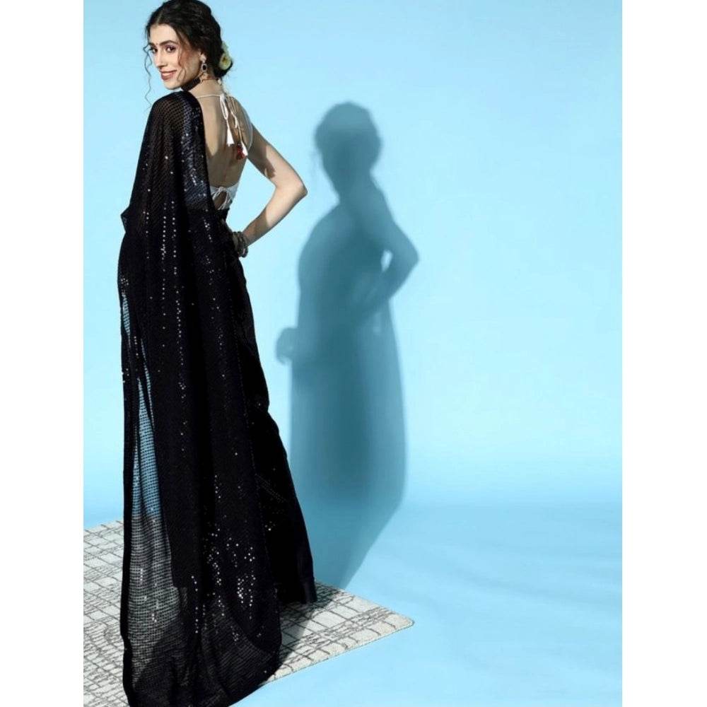 Generic Women's Georgette Embellished Sequnece Bollywood Saree With Unstitched Blouse 5.5Mtr (Black) - MYLUXURY LANE ENTERPRISE