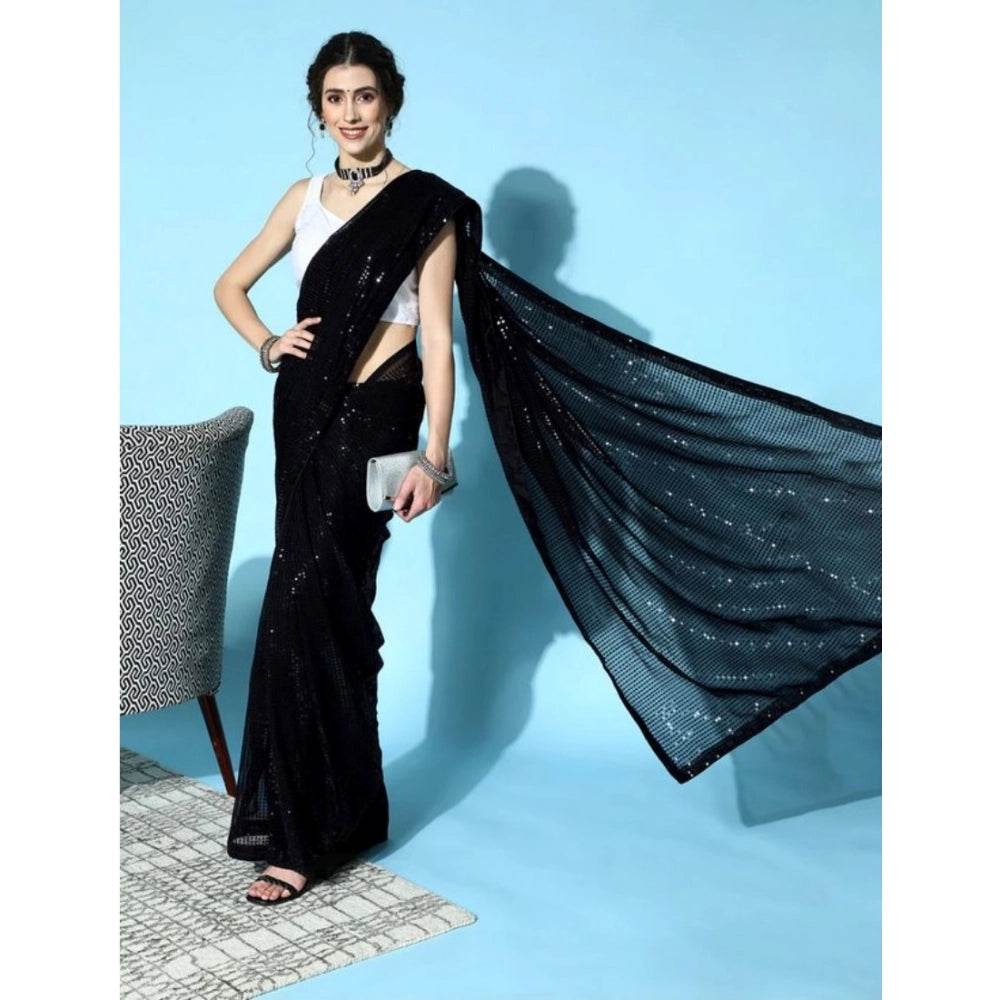 Generic Women's Georgette Embellished Sequnece Bollywood Saree With Unstitched Blouse 5.5Mtr (Black) - MYLUXURY LANE ENTERPRISE