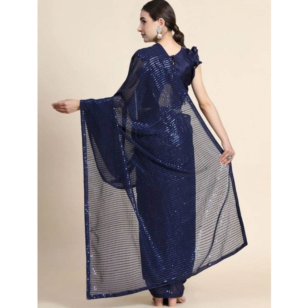 Generic Women's Georgette Embellished Sequnece Bollywood Saree With Unstitched Blouse 5.5Mtr (Blue) - MYLUXURY LANE ENTERPRISE