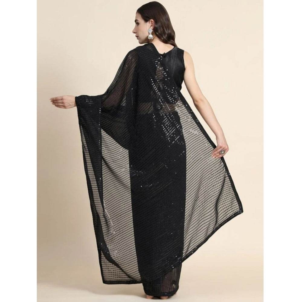 Generic Women's Georgette Embellished Sequnece Bollywood Saree With Unstitched Blouse 5.5Mtr (Black) - MYLUXURY LANE ENTERPRISE