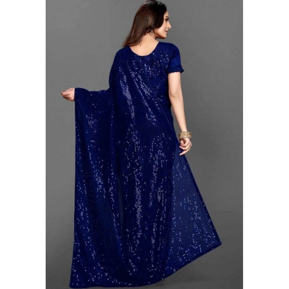 Generic Women's Georgette Embellished Sequnece Bollywood Saree With Unstitched Blouse 5.5Mtr (Blue) - MYLUXURY LANE ENTERPRISE