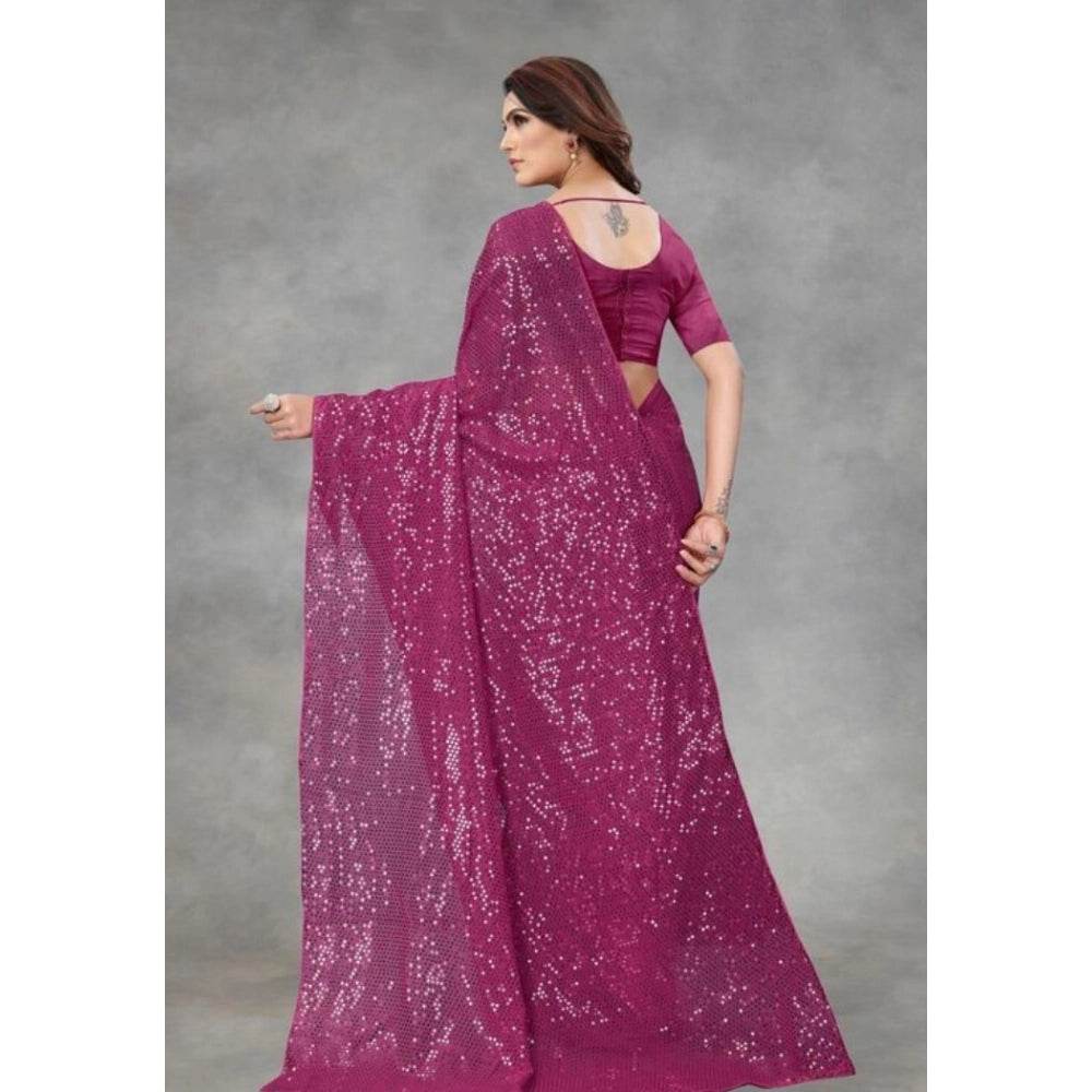 Generic Women's Georgette Embellished Sequnece Bollywood Saree With Unstitched Blouse 5.5Mtr (Purple) - MYLUXURY LANE ENTERPRISE