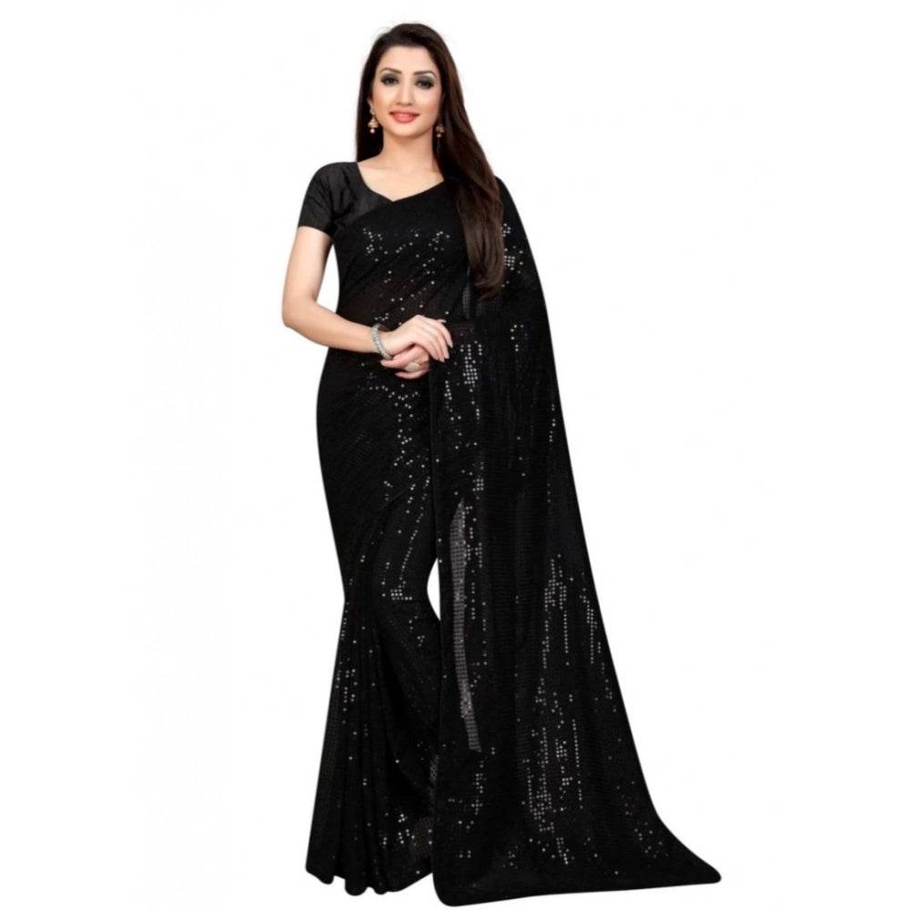 Generic Women's Georgette Embellished Sequnece Bollywood Saree With Unstitched Blouse 5.5Mtr (Black) - MYLUXURY LANE ENTERPRISE