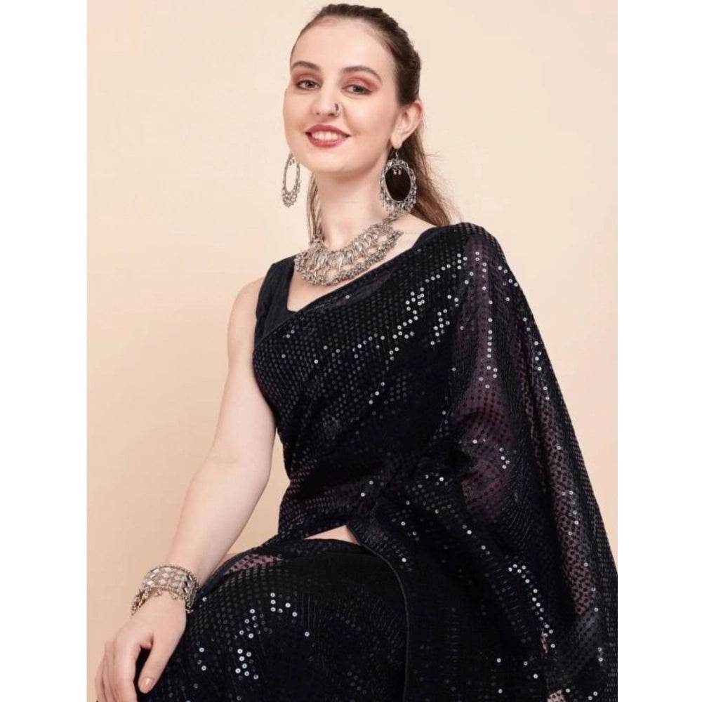 Generic Women's Georgette Embellished Sequnece Bollywood Saree With Unstitched Blouse 5.5Mtr (Black) - MYLUXURY LANE ENTERPRISE