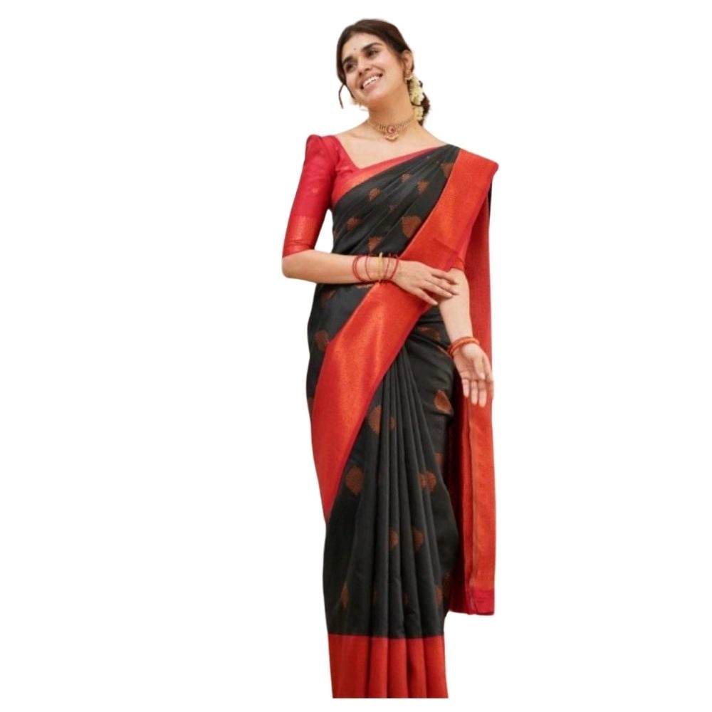 Generic Women's Silk Printed Saree With Unstitched Blouse 5.5Mtr (Black) - MYLUXURY LANE ENTERPRISE
