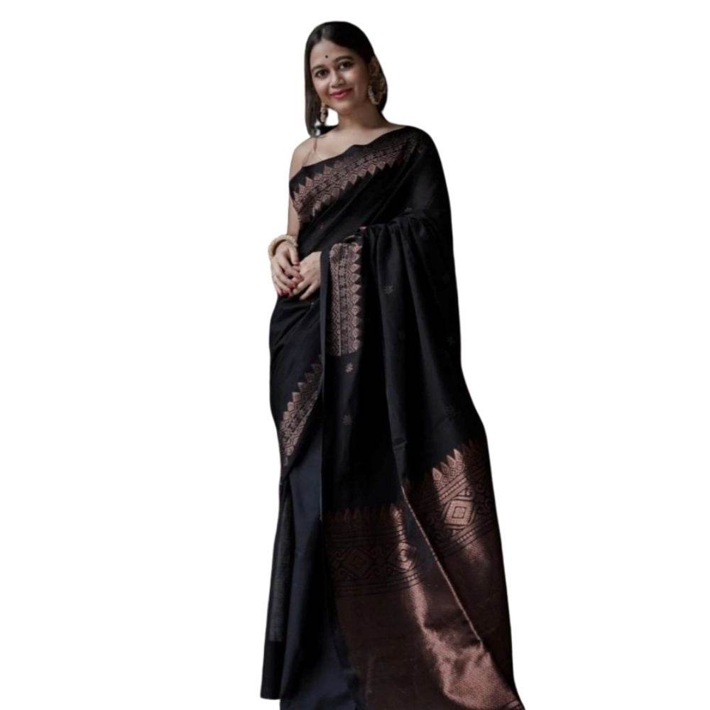 Generic Women's Silk Printed Saree With Unstitched Blouse 5.5Mtr (Black) - MYLUXURY LANE ENTERPRISE