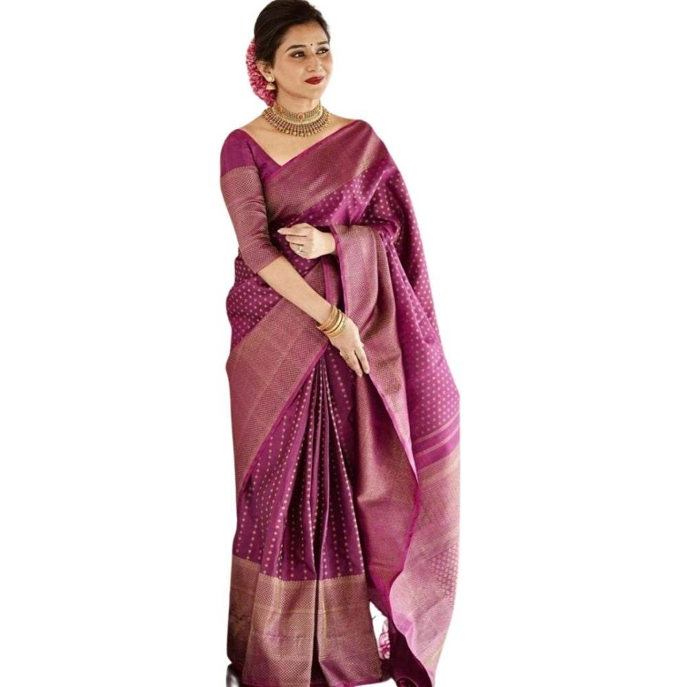 Generic Women's Silk Printed Saree With Unstitched Blouse 5.5Mtr (Purple) - MYLUXURY LANE ENTERPRISE