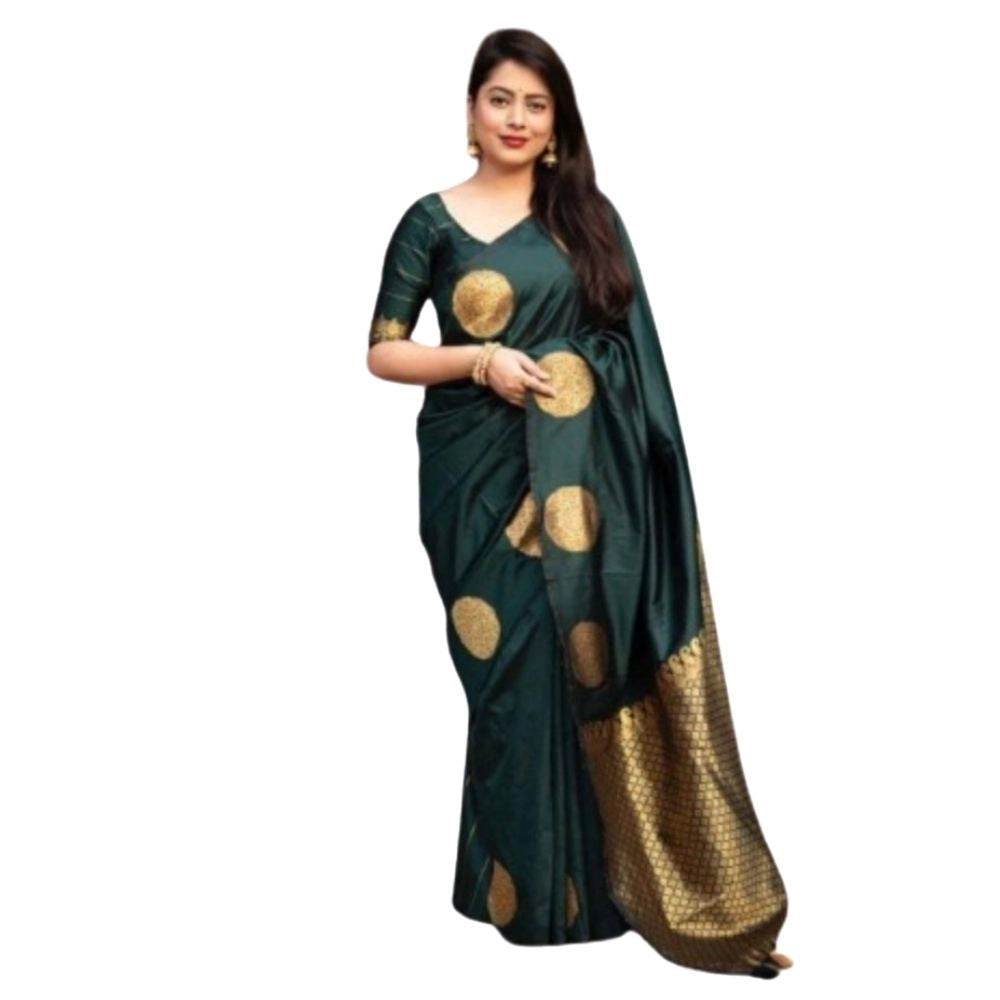 Generic Women's Silk Printed Saree With Unstitched Blouse 5.5Mtr (Green) - MYLUXURY LANE ENTERPRISE