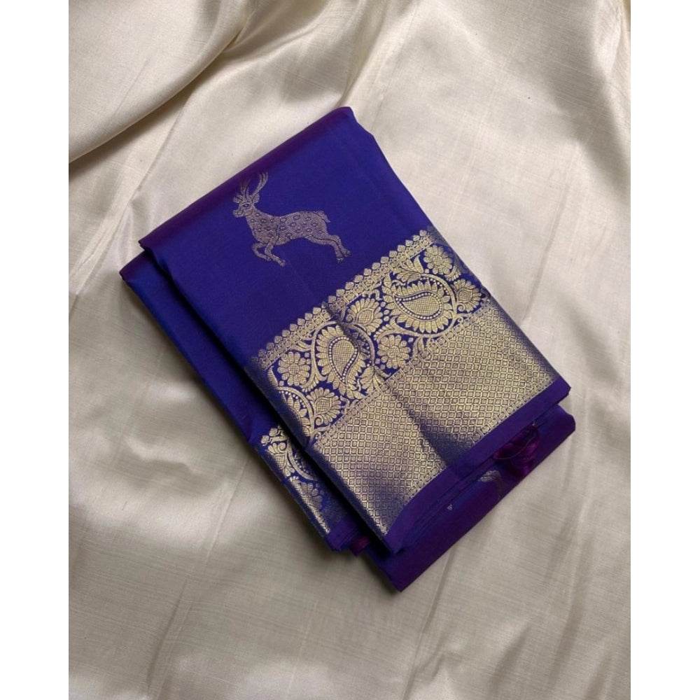 Generic Women's Silk Printed Saree With Unstitched Blouse 5.5Mtr (Royal Blue) - MYLUXURY LANE ENTERPRISE