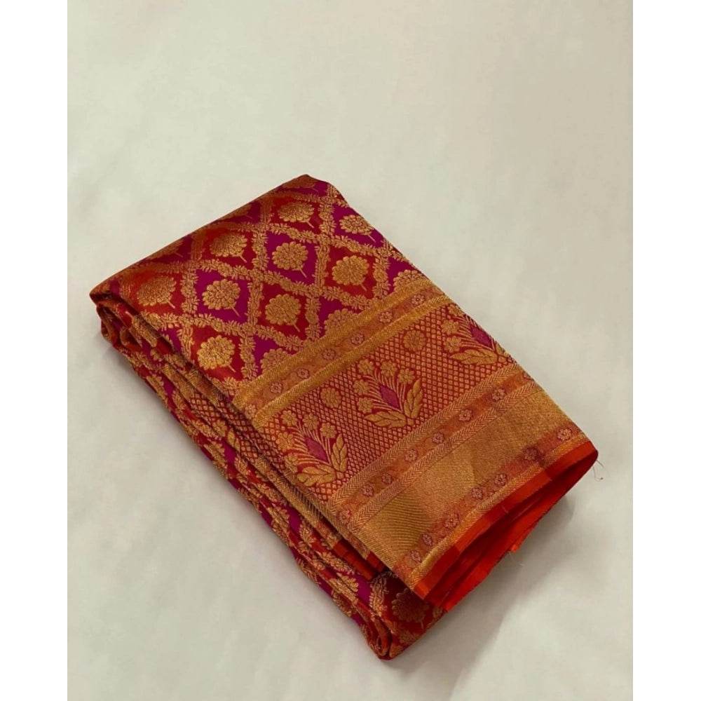 Generic Women's Silk Printed Saree With Unstitched Blouse 5.5Mtr (Red) - MYLUXURY LANE ENTERPRISE
