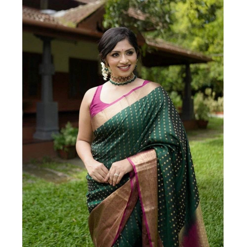 Generic Women's Silk Printed Saree With Unstitched Blouse 5.5Mtr (Green) - MYLUXURY LANE ENTERPRISE