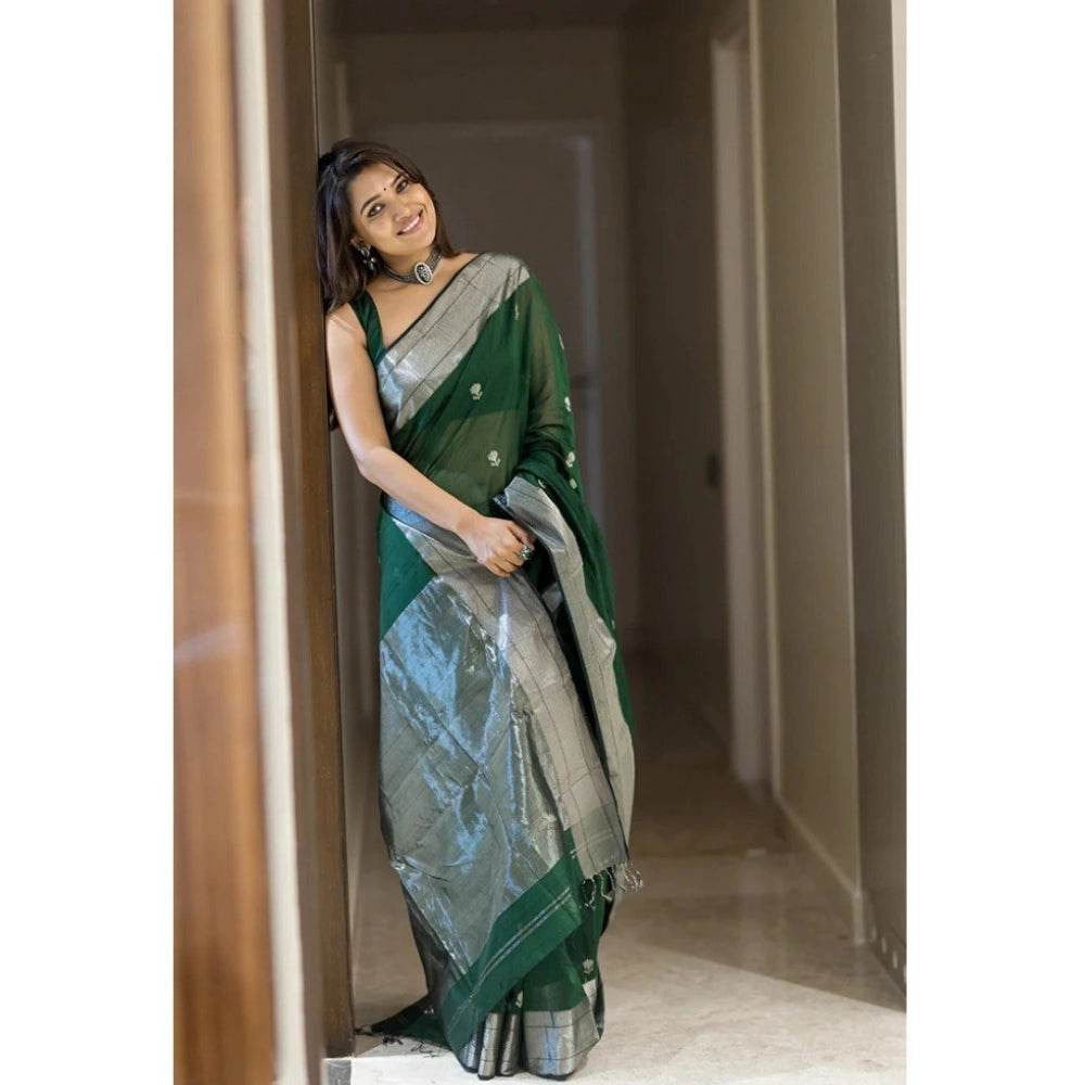 Generic Women's Cotton Printed Saree With Unstitched Blouse 5.5Mtr (Green) - MYLUXURY LANE ENTERPRISE