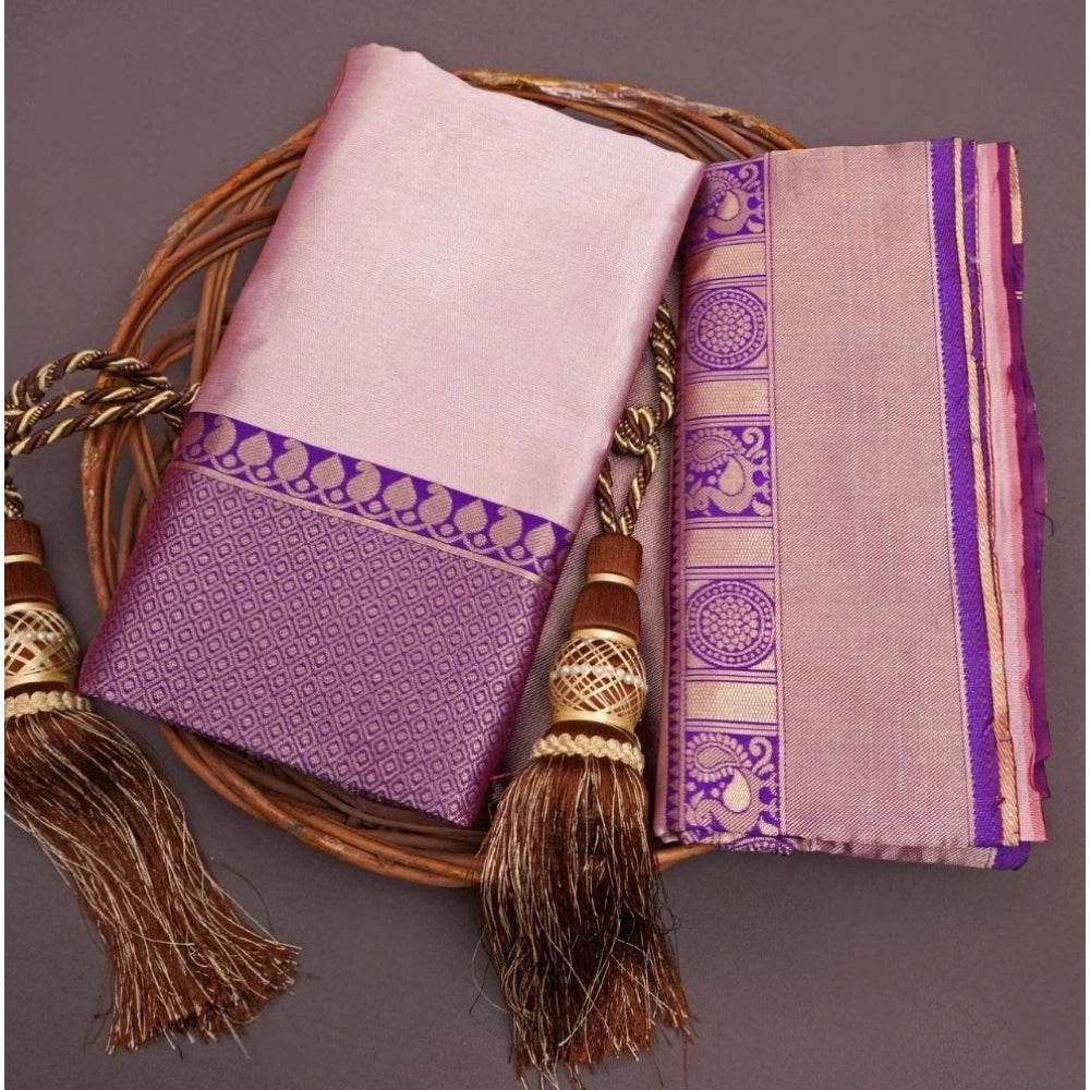 Generic Women's Silk Printed Saree With Unstitched Blouse 5.5Mtr (Purple) - MYLUXURY LANE ENTERPRISE