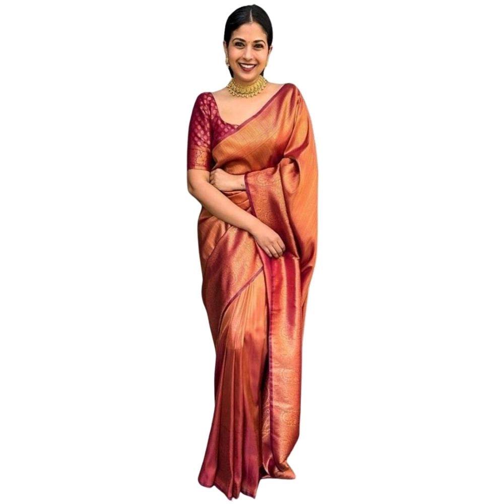 Generic Women's Silk Printed Saree With Unstitched Blouse 5.5Mtr (Maroon) - MYLUXURY LANE ENTERPRISE