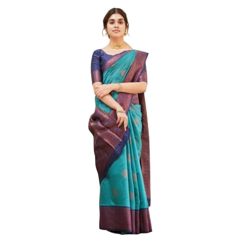 Generic Women's Silk Printed Saree With Unstitched Blouse 5.5Mtr (Rama) - MYLUXURY LANE ENTERPRISE
