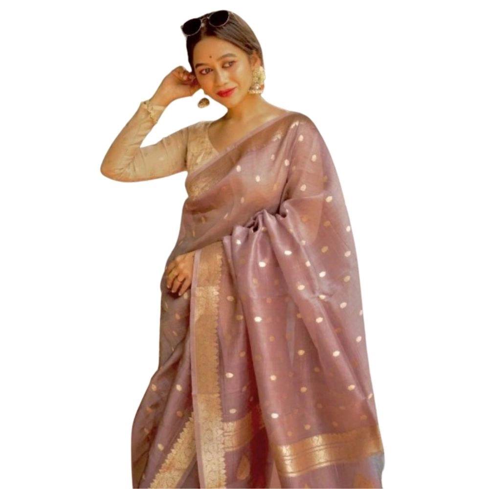 Generic Women's Cotton Printed Saree With Unstitched Blouse 5.5Mtr (Rose Gold) - MYLUXURY LANE ENTERPRISE