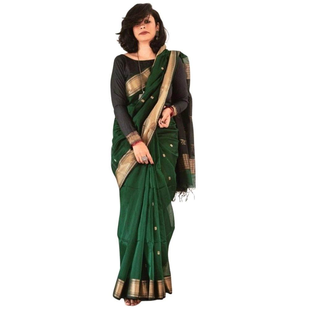 Generic Women's Silk Printed Saree With Unstitched Blouse 5.5Mtr (Dark Green) - MYLUXURY LANE ENTERPRISE