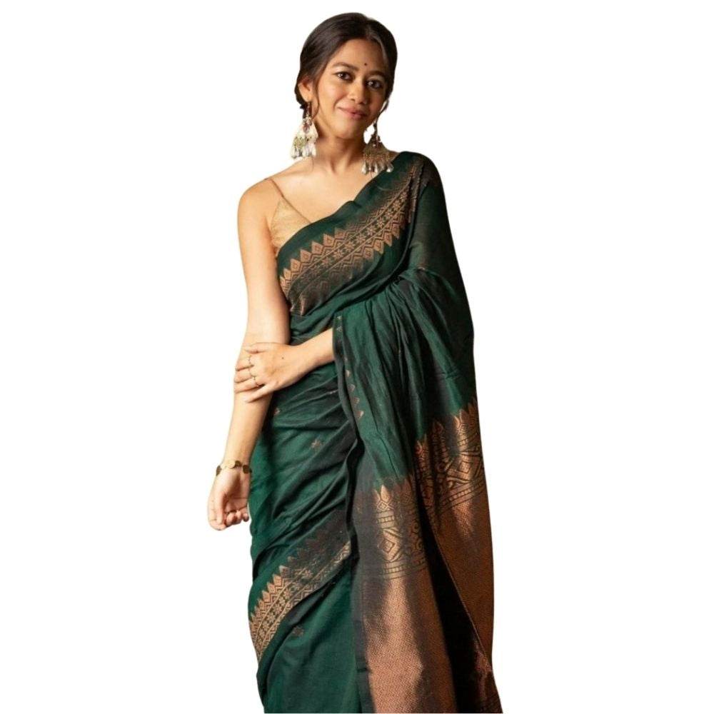 Generic Women's Silk Printed Saree With Unstitched Blouse 5.5Mtr (Green) - MYLUXURY LANE ENTERPRISE