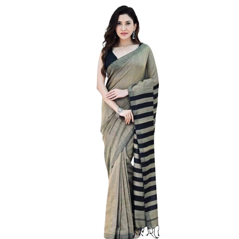Generic Women's Silk Printed Saree With Unstitched Blouse 5.5Mtr (Gold-Black) - MYLUXURY LANE ENTERPRISE