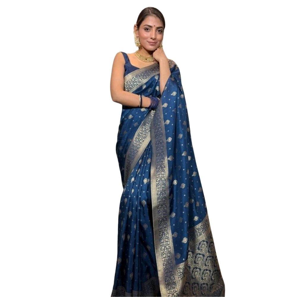 Generic Women's Silk Printed Saree With Unstitched Blouse 5.5Mtr (Rama) - MYLUXURY LANE ENTERPRISE