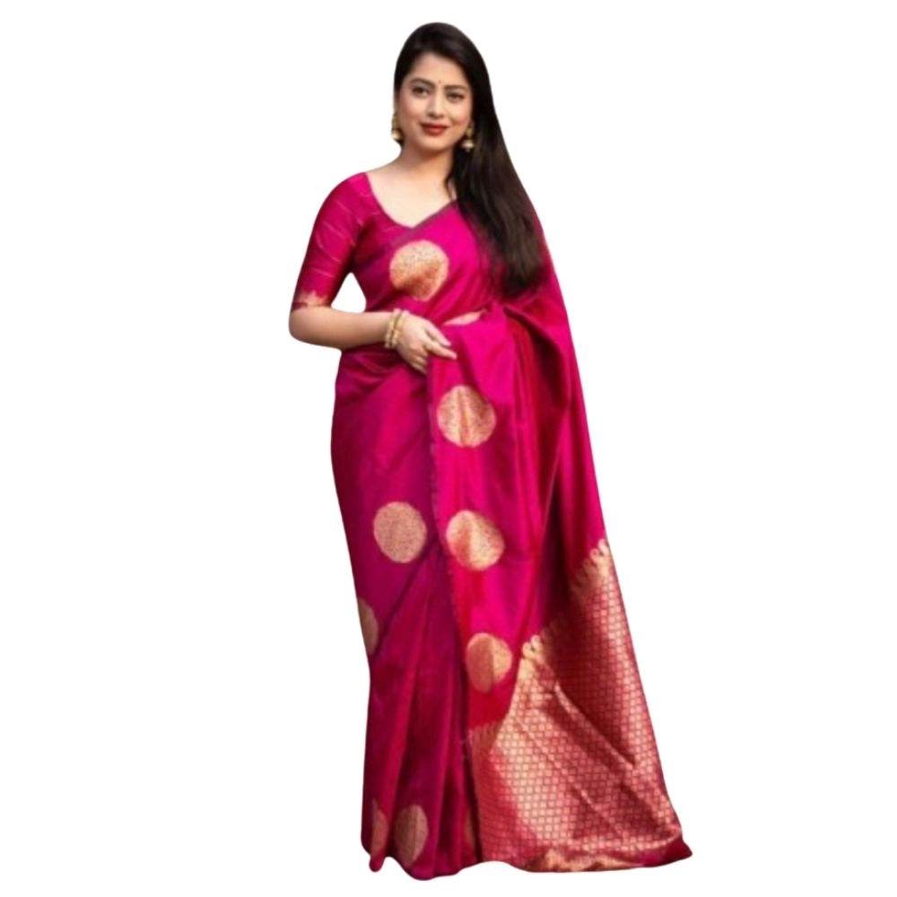 Generic Women's Silk Printed Saree With Unstitched Blouse 5.5Mtr (Pink) - MYLUXURY LANE ENTERPRISE