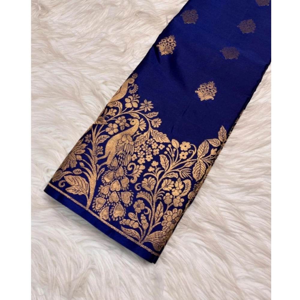 Generic Women's Silk Printed Saree With Unstitched Blouse 5.5Mtr (Royal Blue) - MYLUXURY LANE ENTERPRISE