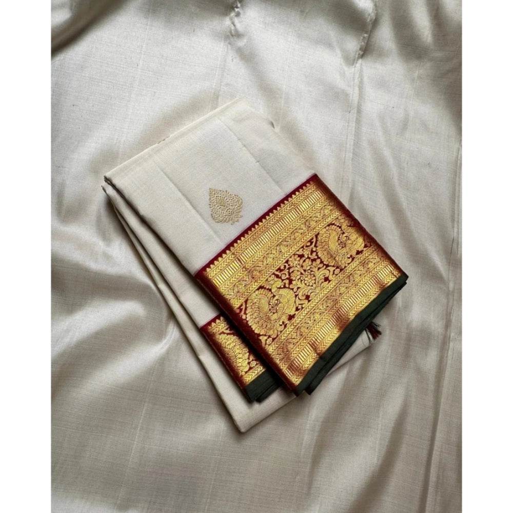 Generic Women's Silk Printed Saree With Unstitched Blouse 5.5Mtr (Off White-Red) - MYLUXURY LANE ENTERPRISE