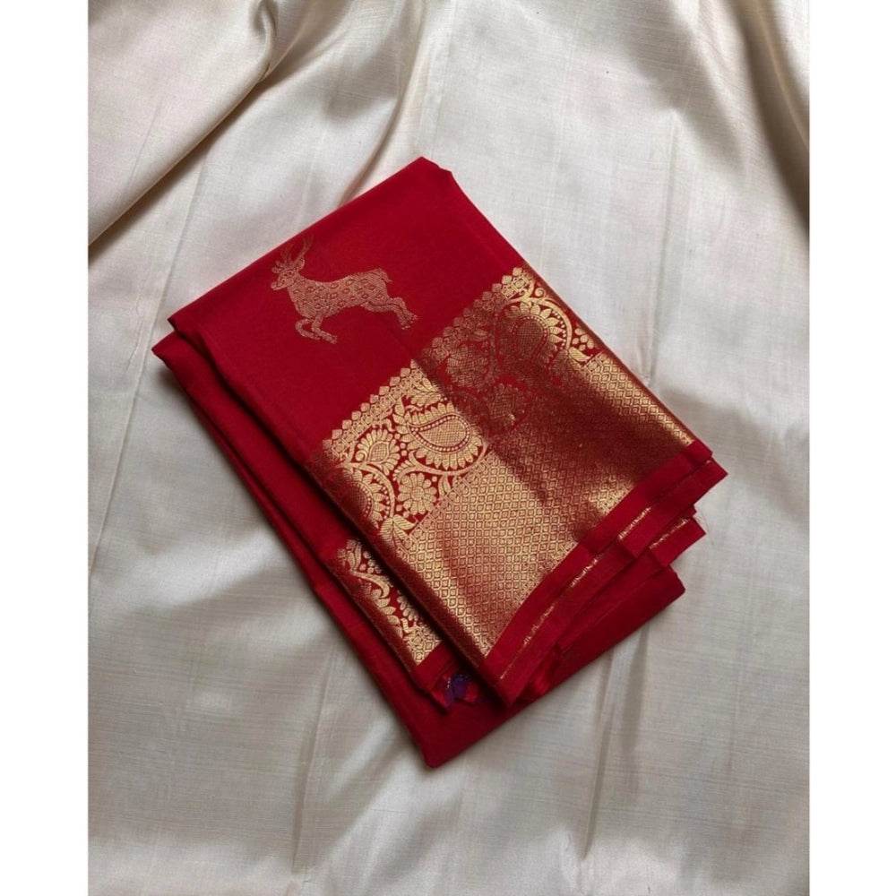 Generic Women's Silk Printed Saree With Unstitched Blouse 5.5Mtr (Red) - MYLUXURY LANE ENTERPRISE