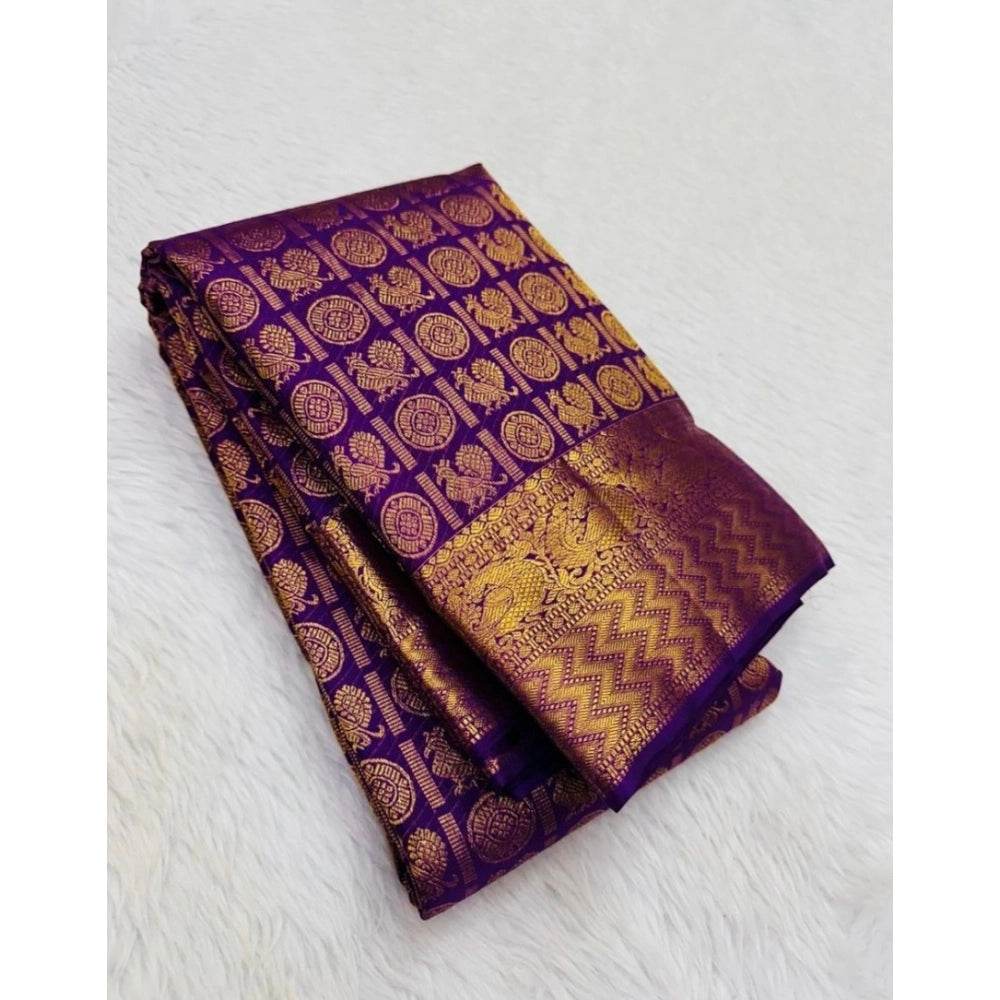 Generic Women's Silk Printed Saree With Unstitched Blouse 5.5Mtr (Purple) - MYLUXURY LANE ENTERPRISE