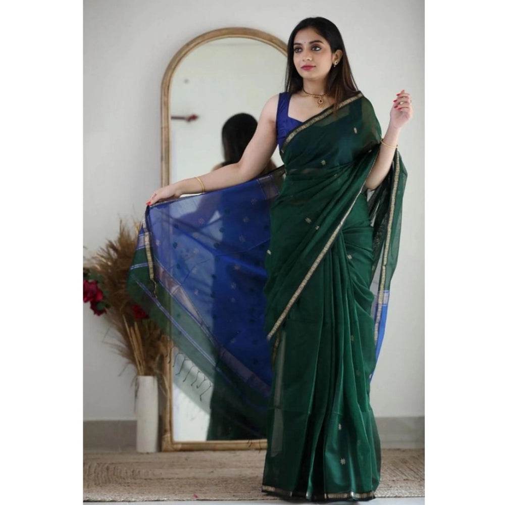 Generic Women's Cotton Printed Saree With Unstitched Blouse 5.5Mtr (Green) - MYLUXURY LANE ENTERPRISE