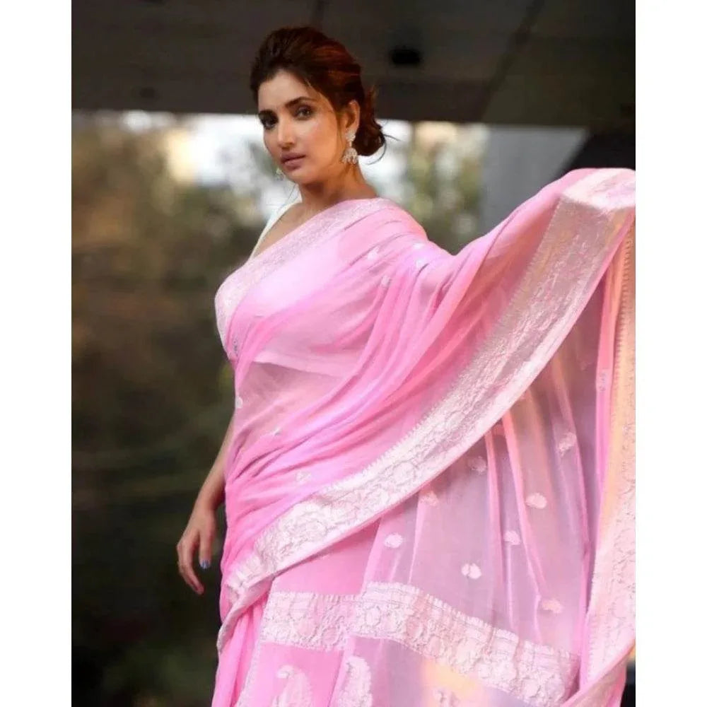 Generic Women's Cotton Printed Saree With Unstitched Blouse 5.5Mtr (Pink) - MYLUXURY LANE ENTERPRISE