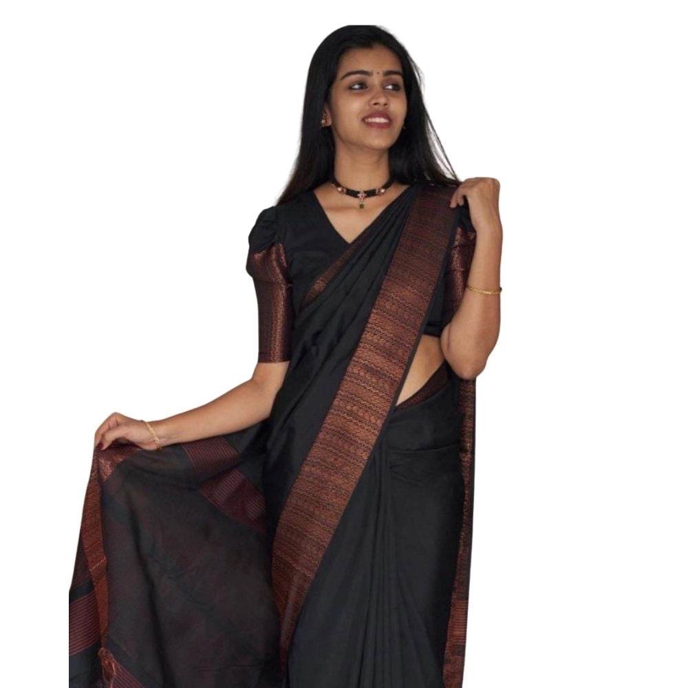 Generic Women's Silk Printed Saree With Unstitched Blouse 5.5Mtr (Black) - MYLUXURY LANE ENTERPRISE