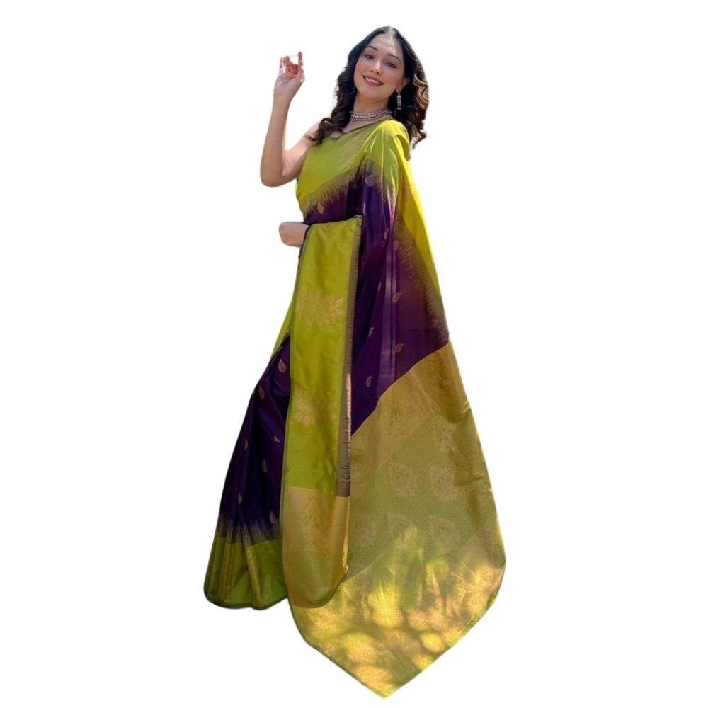 Generic Women's Silk Printed Saree With Unstitched Blouse 5.5Mtr (Wine) - MYLUXURY LANE ENTERPRISE