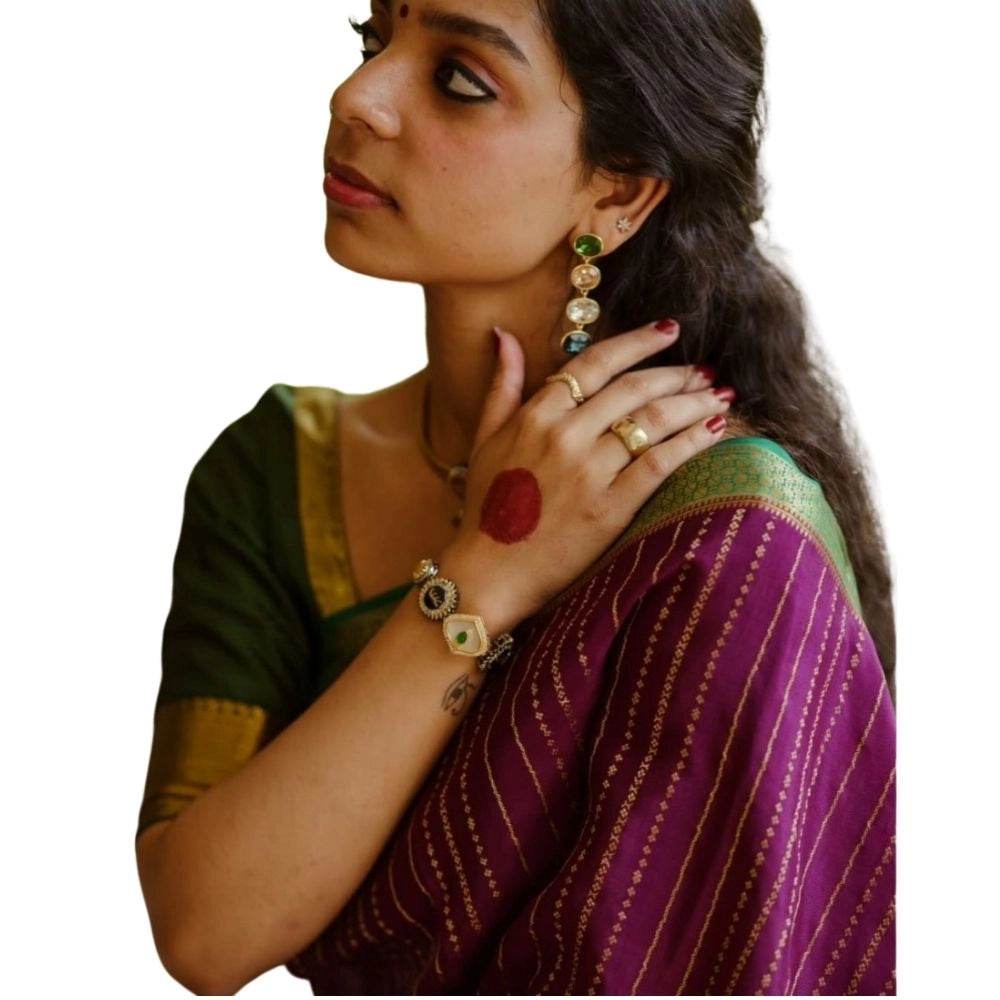 Generic Women's Silk Printed Saree With Unstitched Blouse 5.5Mtr (Wine) - MYLUXURY LANE ENTERPRISE