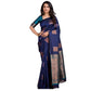 Generic Women's Silk Printed Saree With Unstitched Blouse 5.5Mtr (Navy Blue) - MYLUXURY LANE ENTERPRISE