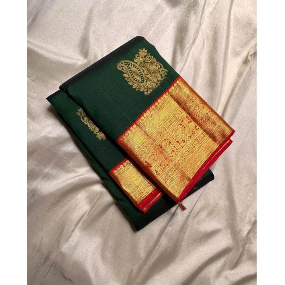 Generic Women's Silk Printed Saree With Unstitched Blouse 5.5Mtr (Green) - MYLUXURY LANE ENTERPRISE